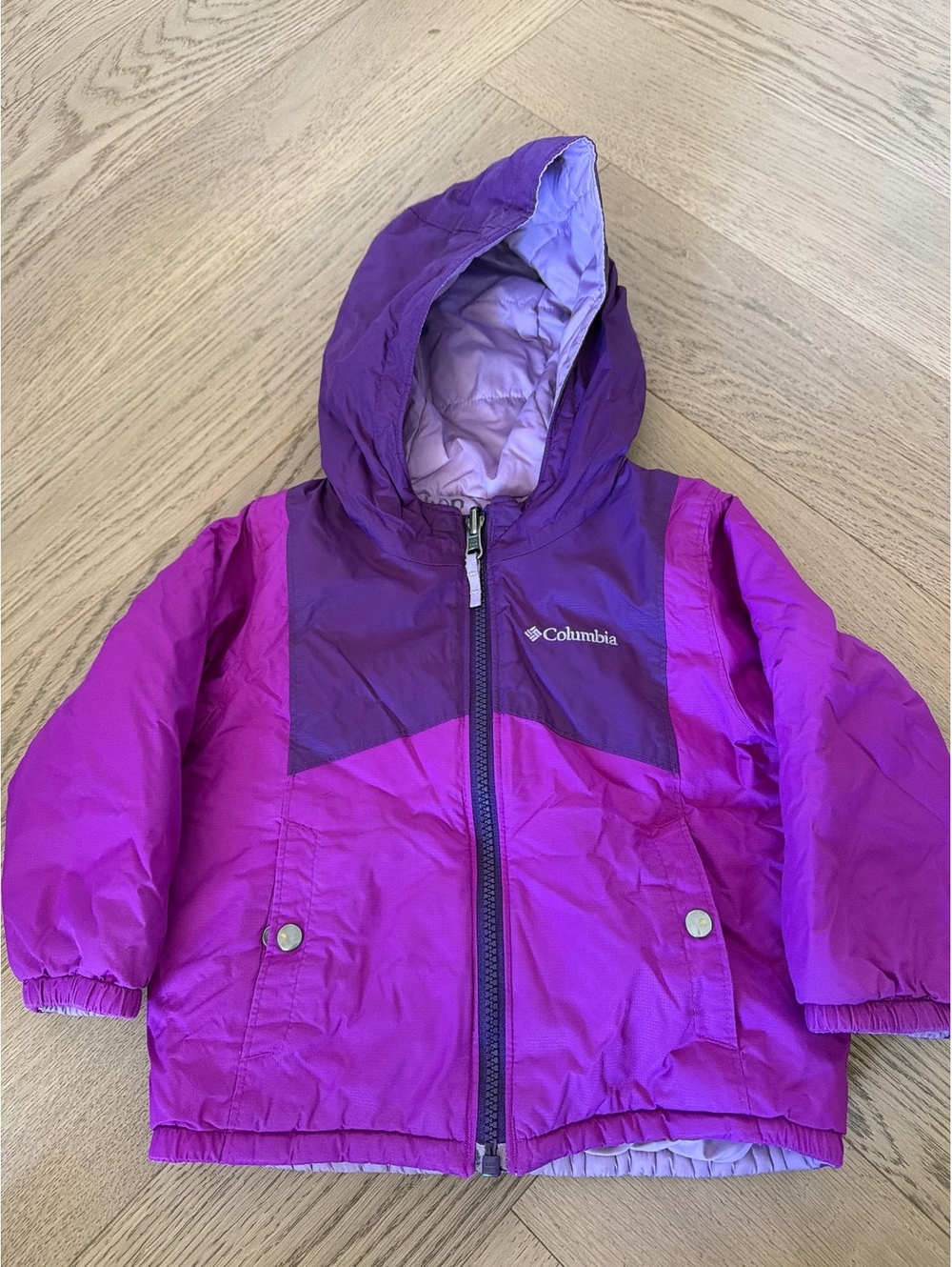 Columbia Girls 2T Reversible Insulated Hooded Jacket Pink Purple Puffer Coat